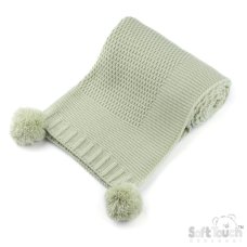 ABP712-BMI: Mint Ribbed Wrap with Pom Poms